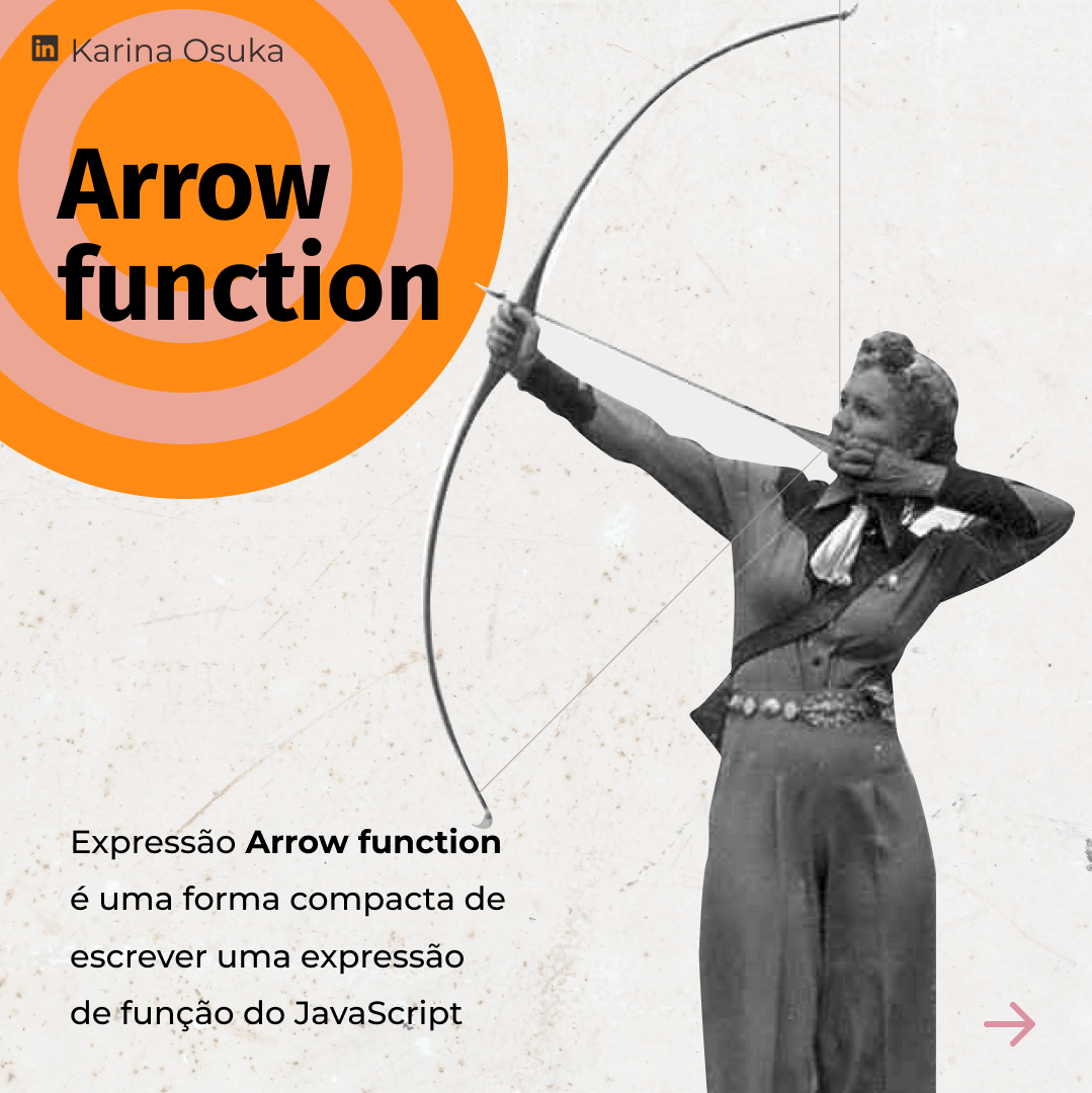 Mulher com arco e flecha apontando para o título Arrow Function