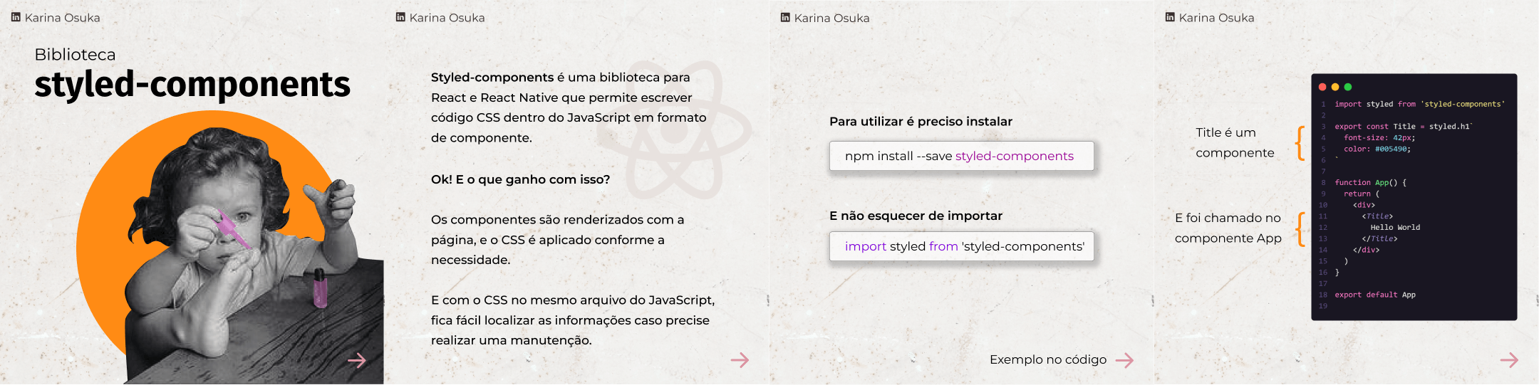 Menina pintando a unha do pé com esmalte na cor pink, referenciando ao logo da biblioteca Styled Components, que é uma ilustração de uma mão pintando as unhas na cor pink