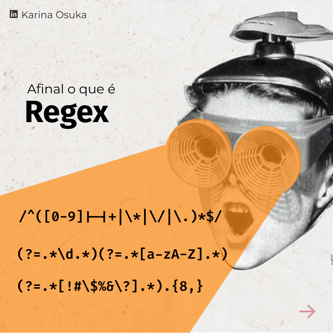 Menino usando um óculos de brinquedo futurista, com a expressão confusa ao ver uma expressão regex 